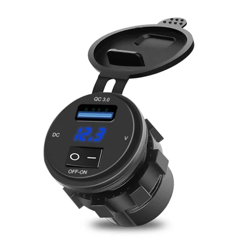 KEBIDU Quick Charge 3.0 USB Car Charger Socket Digital Display Voltmeter Charger Socket with ON-OFF Switch for Motorcycle - Image 2