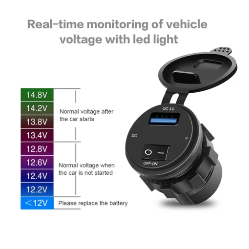 KEBIDU Quick Charge 3.0 USB Car Charger Socket Digital Display Voltmeter Charger Socket with ON-OFF Switch for Motorcycle - Image 5