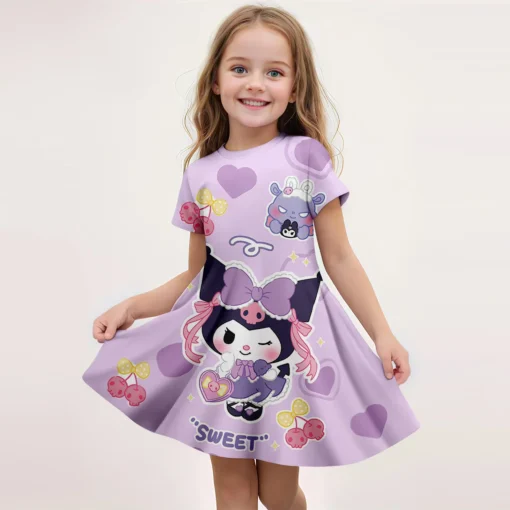 3D Printed Sanrio Hello Kitty  Fashion Cartoon Pattern Cute Short Sleeved Dress Cosplay Youth Girl Clothes Kuromi Clothes Sweet - Image 6