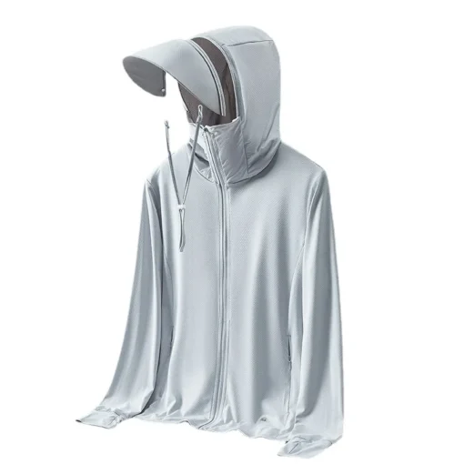 Summer Men's UPF 50+ Sun Protection Light Weight Hoody Long Sleeve Full Zip Sun Hoodie - Image 5