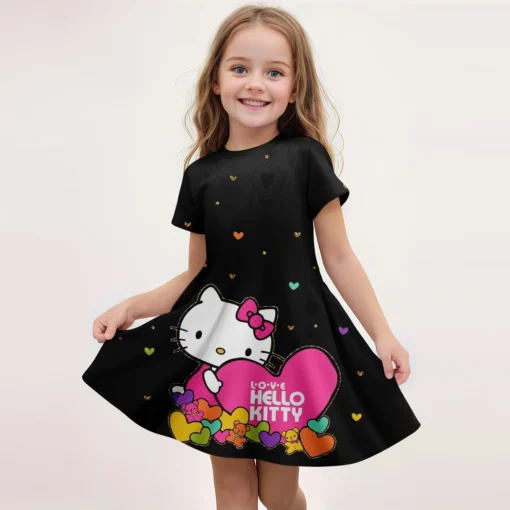 3D Printed Sanrio Hello Kitty  Fashion Cartoon Pattern Cute Short Sleeved Dress Cosplay Youth Girl Clothes Kuromi Clothes Sweet - Image 2