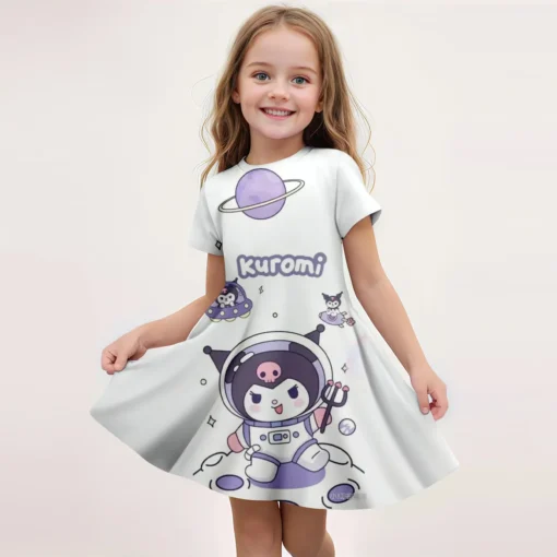 3D Printed Sanrio Hello Kitty  Fashion Cartoon Pattern Cute Short Sleeved Dress Cosplay Youth Girl Clothes Kuromi Clothes Sweet - Image 4