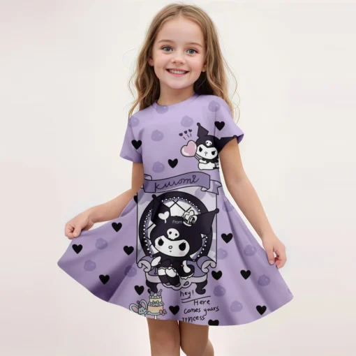 3D Printed Sanrio Hello Kitty  Fashion Cartoon Pattern Cute Short Sleeved Dress Cosplay Youth Girl Clothes Kuromi Clothes Sweet - Image 5